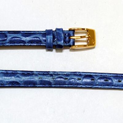 Bracelet montre cuir vachette véritable bombé grain crocodile florida bleu 10mm