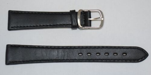 Bracelet montre cuir vachette véritable modèle plat lisse noir 18mm