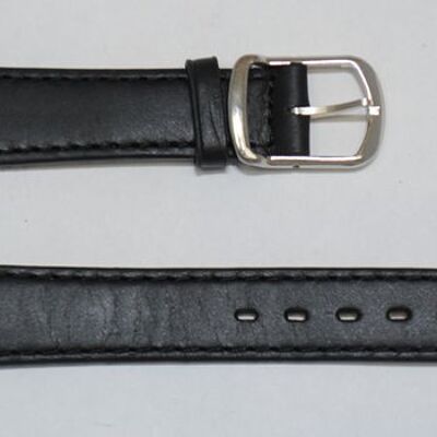 Genuine cowhide leather watch strap flat smooth black model 18mm