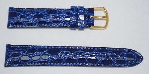Bracelet montre cuir vachette véritable bombé grain crocodile florida bleu 18mm