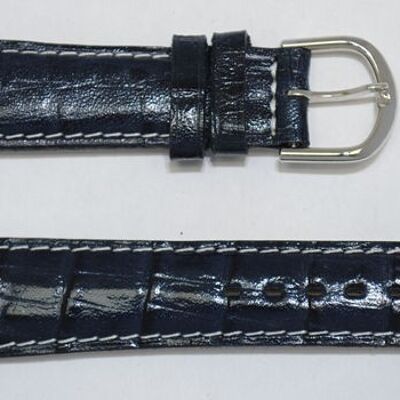 Uhrenarmband aus echtem Rindsleder, gewölbtes Modell, weiße Naht, marineblau, Kongo-Alligator, 20 mm