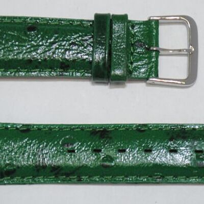 Uhrenarmband aus echtem Rindsleder in Arica-Grün mit Straußenmaserung, gewölbt, 20 mm