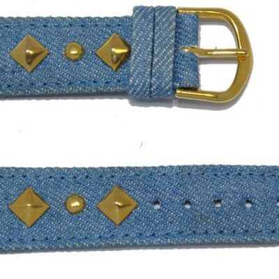 watch strap in clear jeans with gold metal decoration 18mm