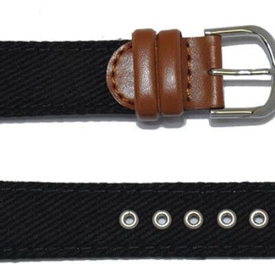 18mm leather and fabric watch strap, choice of chrome or gold buckle,