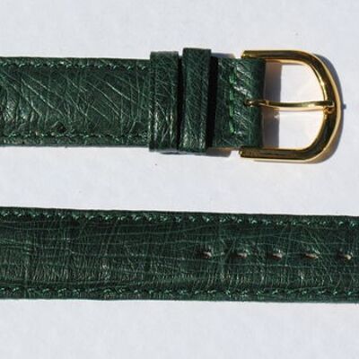 Bracelet montre cuir autruche véritable vert bombé 18mm