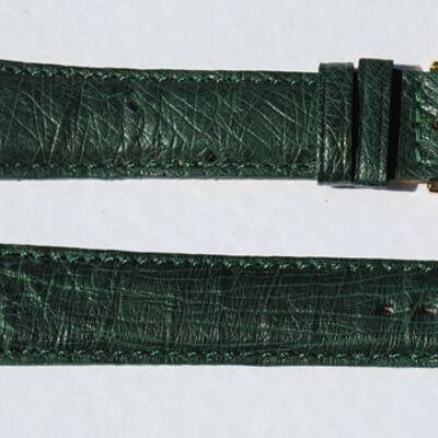 Bracelet montre cuir autruche véritable vert bombé 18mm