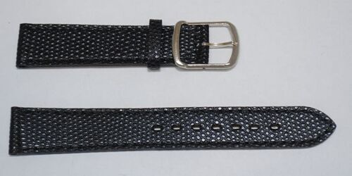 Bracelet montre cuir vachette véritable modèle plat grain lézard Sumatra noir 18mm