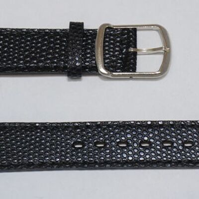 Bracelet montre cuir vachette véritable modèle plat grain lézard Sumatra noir 18mm