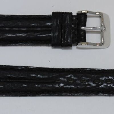 Bracelet montre cuir requin véritable noir double joncs 12mm