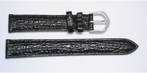 Bracelet montre cuir vachette véritable modèle bombé grain requin Tanzanie noir 16mm