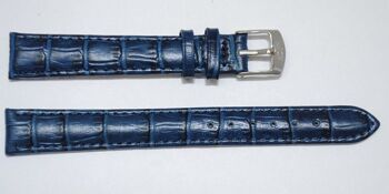 Bracelet montre cuir vachette véritable modèle bombé gr alligator congo bleu 14mm