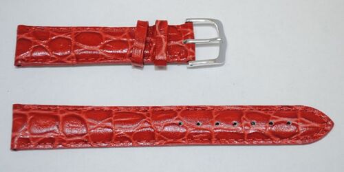 Bracelet montre cuir vachette véritable bombé grain crocodile florida rouge 18mm