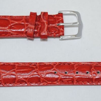 Bracelet montre cuir vachette véritable bombé grain crocodile florida rouge 18mm