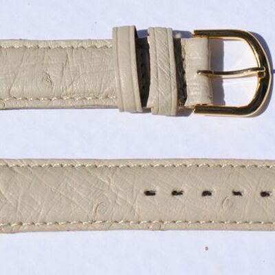Domed beige genuine ostrich leather watch strap 18mm