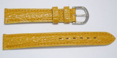 Bracelet montre cuir vachette véritable modèle bombé grain requin Tanzanie jaune 16mm