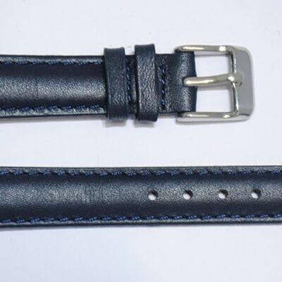 Bracelet montre cuir vachette véritable bombé lisse roma bleu marine 16mm