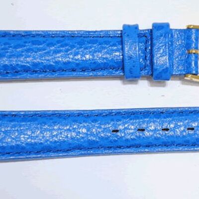 Bracelet montre cuir vachette véritable bombé iris bleu 16mm
