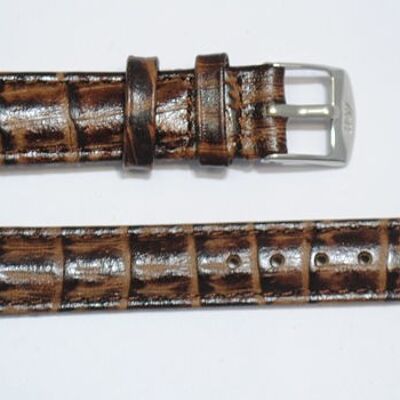 Bracelet montre cuir vachette véritable bombé grain alligator congo marron 16mm