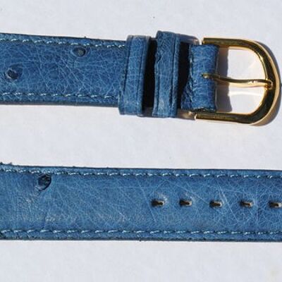 Bracelet montre cuir autruche véritable bleu bombé 12mm