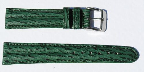 Bracelet montre cuir requin véritable vert double joncs doublé requin 18mm