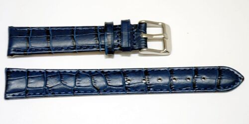 Bracelet montre cuir vachette véritable bombé grain alligator congo bleu 16mm