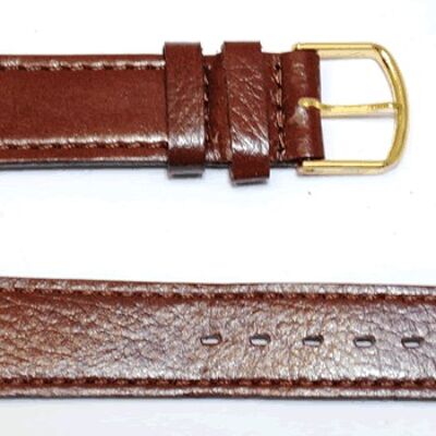 Bracelet montre cuir vachette véritable plat marron, largeur 18mm
