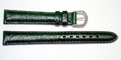 Bracelet montre cuir vachette véritable bombé grain autruche Arica vert 14mm
