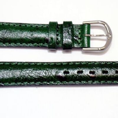 Uhrenarmband aus echtem Rindsleder in Arica-Grün mit Straußenmaserung, gewölbt, 14 mm