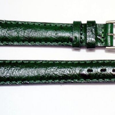 Bracelet montre cuir vachette véritable bombé grain autruche Arica vert 14mm