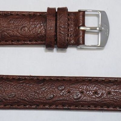 Cinturino per orologio da 20 mm in vera pelle di vacchetta marrone scuro Arica a grana di struzzo con cupola in vera pelle di vacchetta