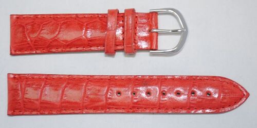 Bracelet montre cuir vachette véritable modèle bombé gr alligator congo rouge rose 20mm