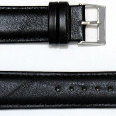 Genuine cowhide leather watch strap smooth domed model roma black 24mm