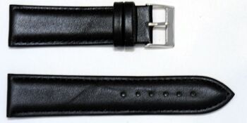 Bracelet montre cuir vachette véritable modèle bombé lisse roma noir 24mm