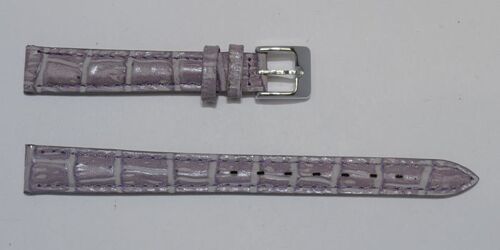 Bracelet montre cuir vachette véritable bombé grain alligator congo parme 12mm