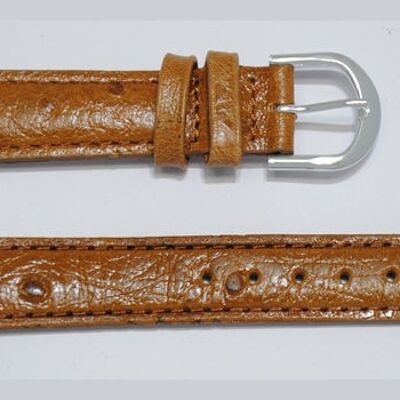 Arica gold domed genuine cowhide leather watch strap with ostrich grain 12mm