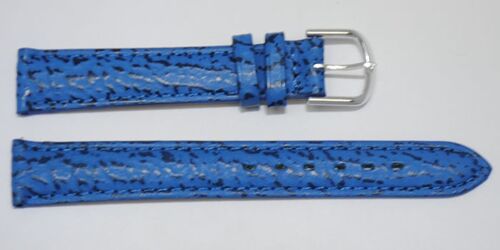 Bracelet montre cuir vachette véritable modèle bombé grain requin Tanzanie bleu 16mm