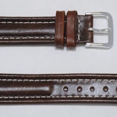 Genuine dark brown roma aviator cowhide leather watch strap with white stitching 18mm