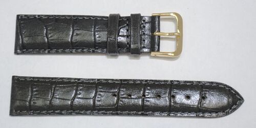 Bracelet montre cuir vachette véritable aviateur gr alligator gris foncé 20mm