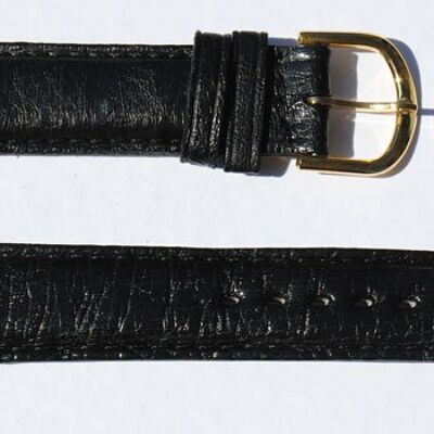 Domed black genuine ostrich leather watch strap 14mm