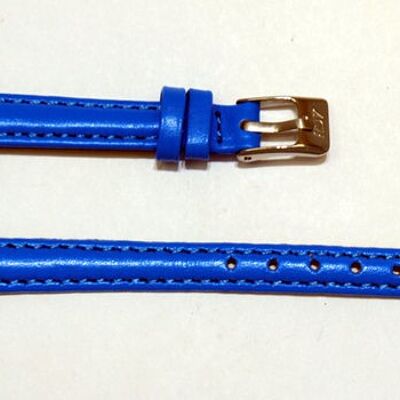 Genuine cowhide leather watch strap rounded smooth blue leather 10mm