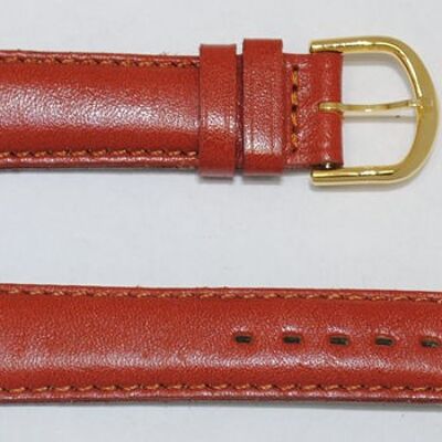 Genuine bulging cowhide leather watch strap, ocher red roma model, 18mm