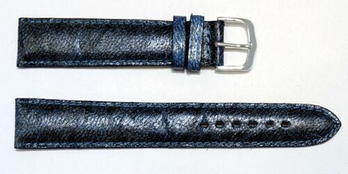 Bracelet montre cuir maruca véritable bombé bleu gris 20mm XL XL