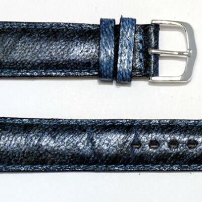 Bracelet montre cuir maruca véritable bombé bleu gris 20mm XL XL