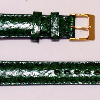 Genuine bulging salmon leather watch strap 16mm, green, French leather made in Brittany