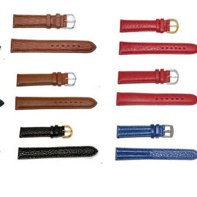 12 correas de reloj de cuero 16mm 3 negras 3 marrones 6 colores surtidos