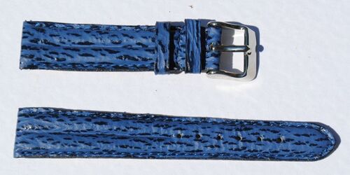 Bracelet montre cuir requin véritable bleu double joncs 12mm