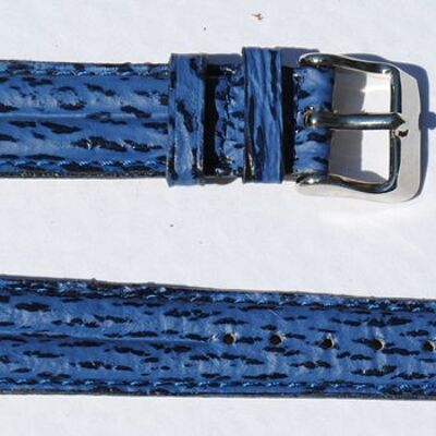 Correa de reloj de piel auténtica de tiburón con doble varilla azul de 12 mm
