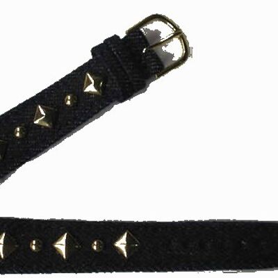 watch strap in dark jeans with gold metal decoration 18mm