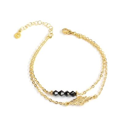 Bracelet double chaîne en or avec cristaux noirs
