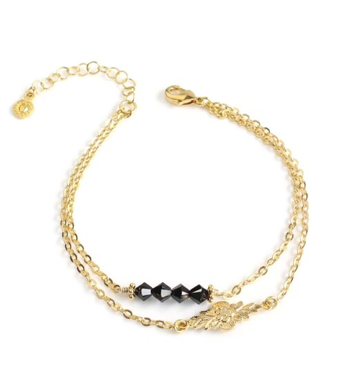 Gold double chain bracelet with black crystals